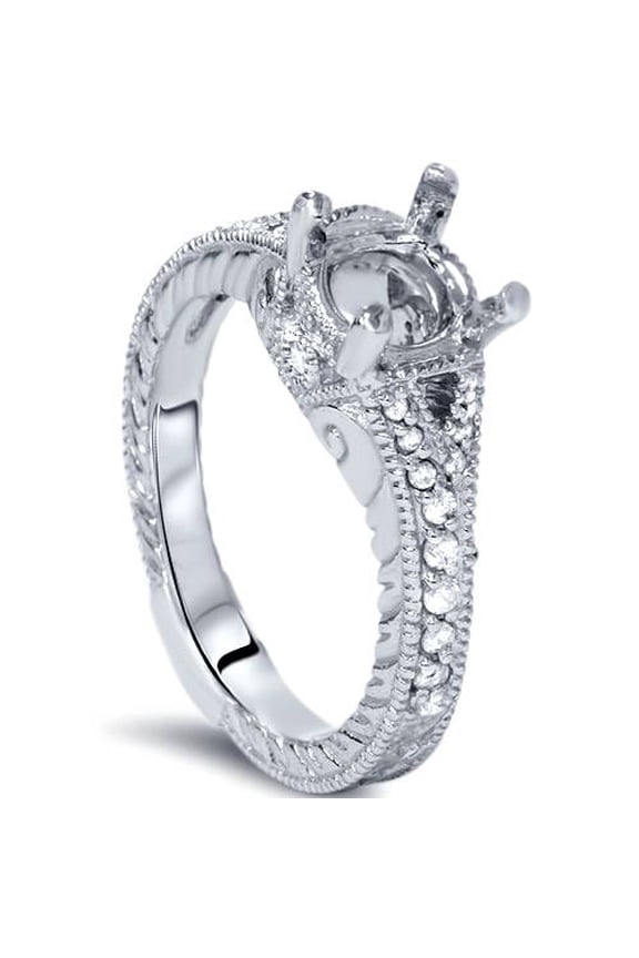Pompeii 1/4ct Vintage Engagement Ring Setting 14K White Gold Mounting (G/H,I1)