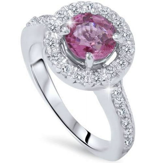 Pompeii 1 5/8ct Pink Sapphire & Diamond Vintage Engagement Ring 14K White Gold (G/H,I2-I3)