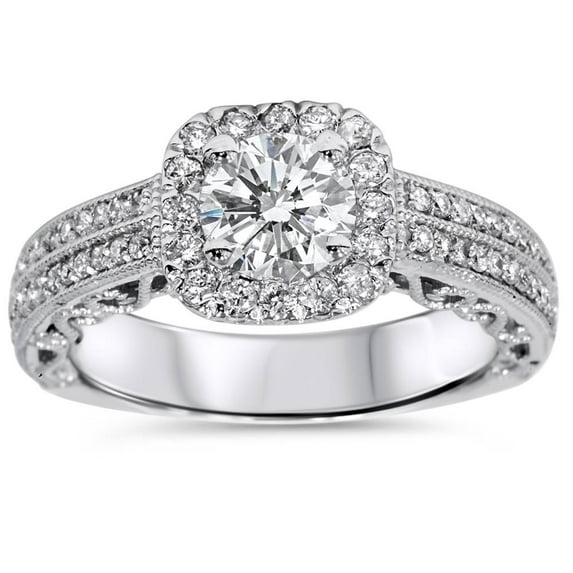 Pompeii 1 5/8ct Vintage Halo Diamond Engagement Ring 14K White Gold (G/H,SI1)