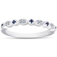 thumbnail image 1 of Pompeii 1/5 ct Blue Sapphire & Diamond Wedding Ring Stackable Band 10k White Gold, 1 of 4