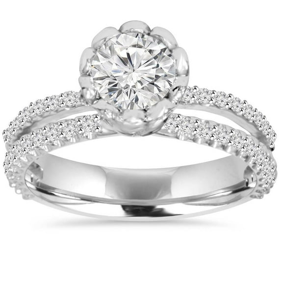 Pompeii 1.55CT Diamond Unique Round Engagement Ring 14K White Gold (H/I,SI2-I1)