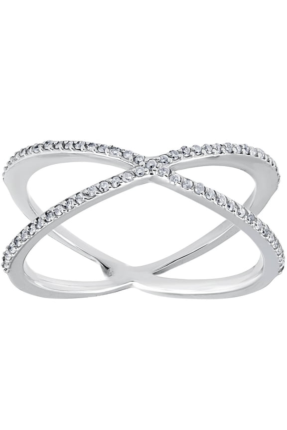 Pompeii 1/5CT 10K White Gold Round Diamond Crossover Cocktail Fashion Statement X Ring