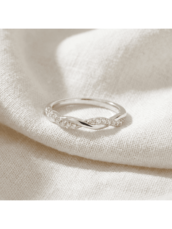 Pompeii 1/5Ct Diamond Infinity Wedding Ring Womens 14k White Gold Interwoven Stack Band
