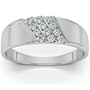 POMPEII3 Pompeii 1/5Ct Multi Row Men's Diamond Polished Ring in White, Yellow, or Rose Gold