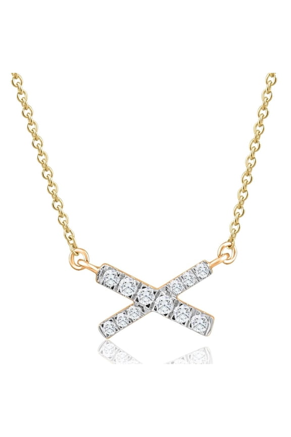 Pompeii 1/5Ct TW Diamond X Cross Pendant Yellow Gold Women's Necklace 18" Lab Grown