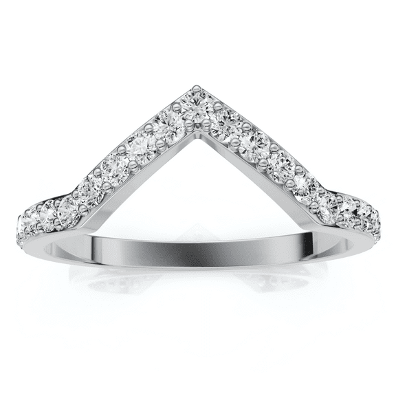 Pompeii 1/5Ct V Shape Curved Lab Grown Diamond Wedding Ring 10k White Gold (G/H,VS2-SI1)