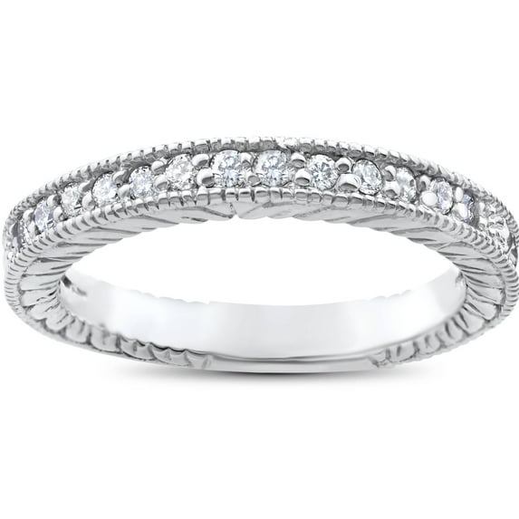 Pompeii 1/5ct Heirloom Diamond Vintage Wedding Ring 14K White Gold Womens band (G/H,I1)