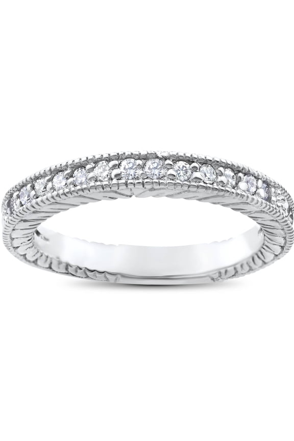 Pompeii 1/5ct Heirloom Diamond Vintage Wedding Ring 14K White Gold Womens band (G/H,I1)