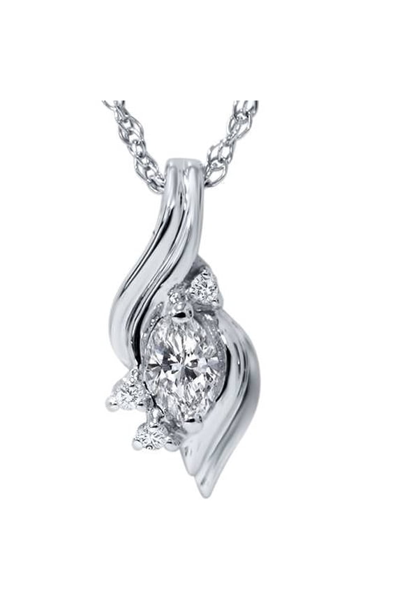 Pompeii 1/5ct Marquise Fancy Diamond Solitaire Accent Pendant 14K White Gold (G/H,I1)