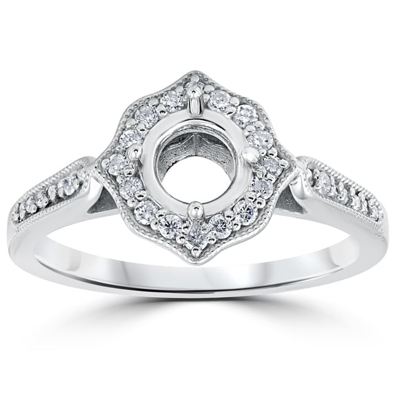 Pompeii 1/5ct Vintage Halo Diamond Engagement Ring Setting 14k White Gold With Milgrain