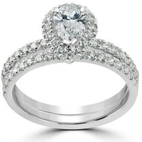Pompeii 1.60 Ct Pear Diamond Engagement Ring Set 14k White Gold Halo Lab Grown (G,VS2-SI1)
