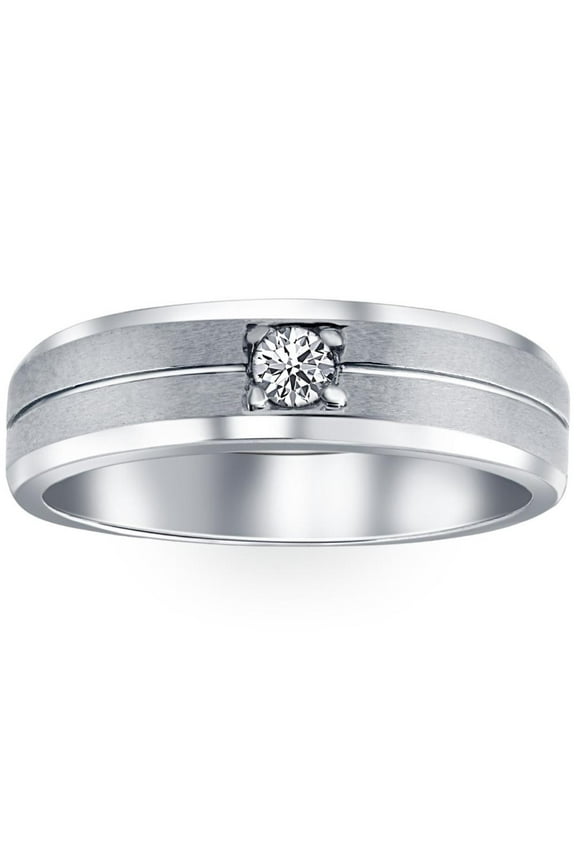 Pompeii 1/6Ct Diamond Brushed Mens Wedding Band in White, Yellow, or Rose Gold Lab Grown