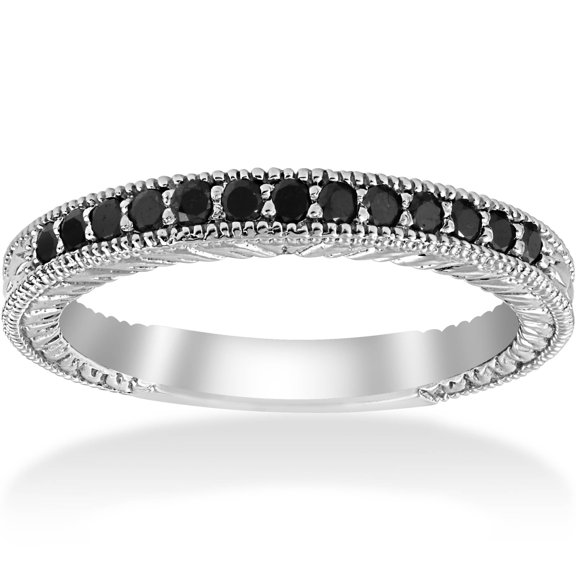 Pompeii 1/6ct Black Diamond Wedding Anniversary Vintage Ring (Black,AAA)
