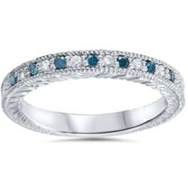 Pompeii 1/6ct Blue & White Diamond Vintage Wedding Ring 14K White Gold (G/H,I1-I2)