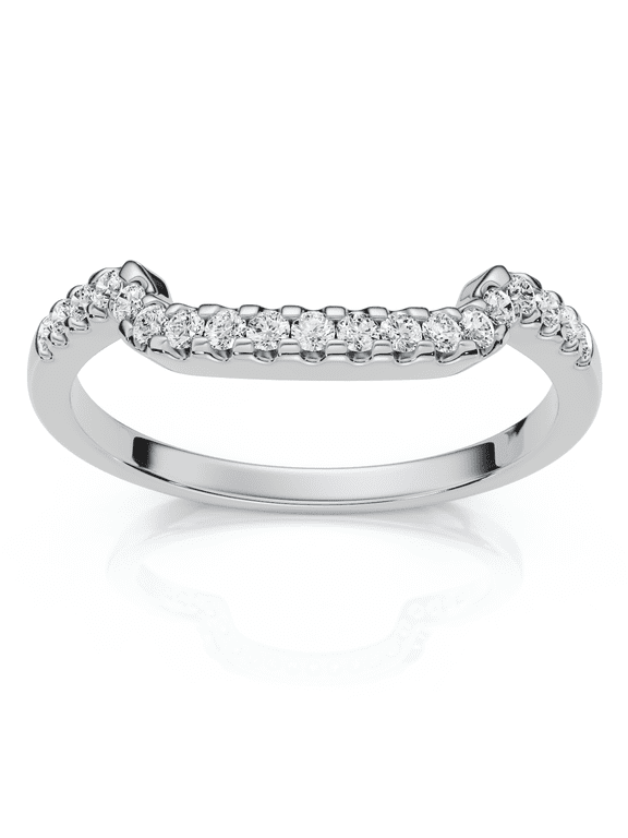 Pompeii 1/6ct Curved Notched Diamond Wedding Ring 14K White Gold (G/H,I2-I3)