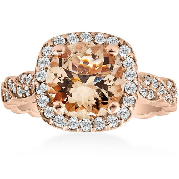 Pompeii 1 7/8ct Morganite & Diamond Vintage Halo Infinity Ring 14K Rose Gold (H/I,I1)