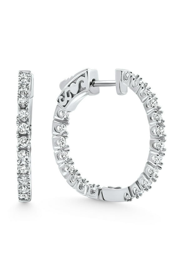 Pompeii 1.75 ct Lab Grown Diamond Hoops Inside Outside 1 1/3" 14K White Gold Vault Lock