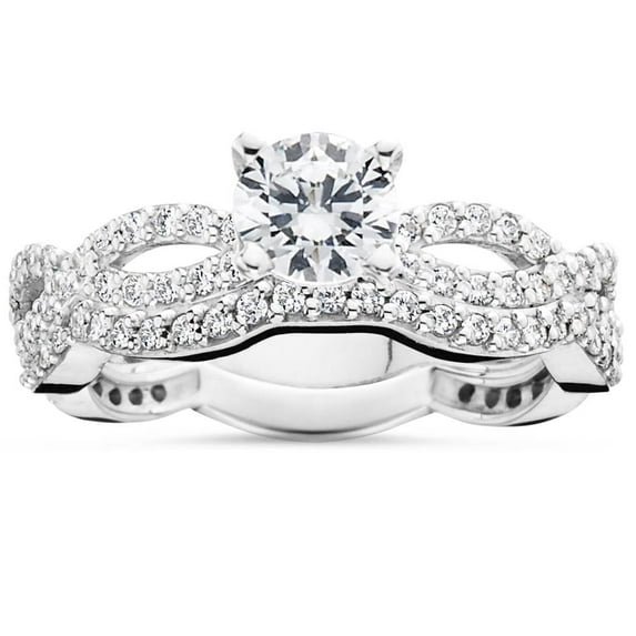 Pompeii 1 Carat Diamond Engagement Infinity Ring Set 10K White Gold (H/I,I2-I3)