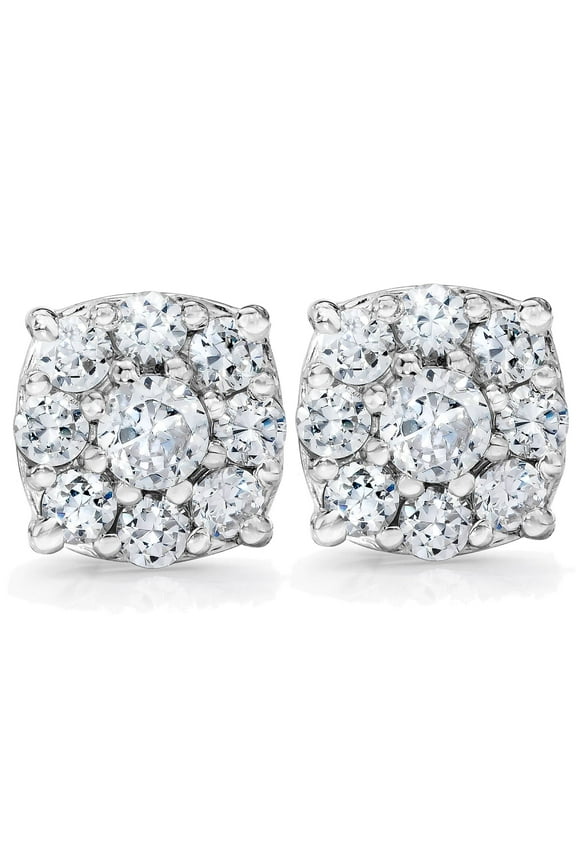Pompeii 1 Carat Halo Diamond Studs 14K White Gold (H-I,I1-I2)