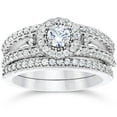 thumbnail image 1 of Pompeii 1 Carat Vintage Halo Diamond Engagement Wedding Ring Set 14K White Gold (G-H,I1), 1 of 4