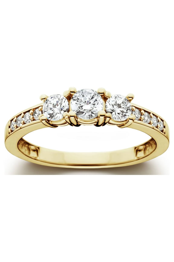 Pompeii 1 Ct 3-Stone Diamond Engagement Ring 10K Yellow Gold (H/I,I2-I3)