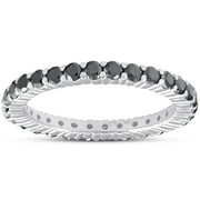 POMPEII3 Pompeii 1 Ct Black Diamond Eternity Ring 14k White Gold (Black,I2-I3)