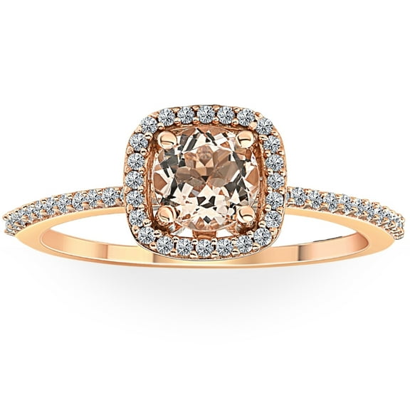 Pompeii 1 Ct Cushion Halo 6mm Morganite & Diamond Rose Gold Engagement Anniversary Ring