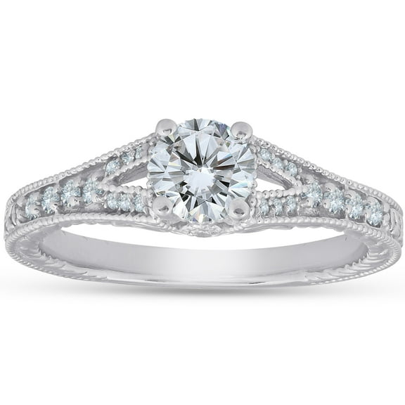 Pompeii 1 Ct Diamond Engagement Vintage Ring 14k White Gold (H/I,SI1-SI2)