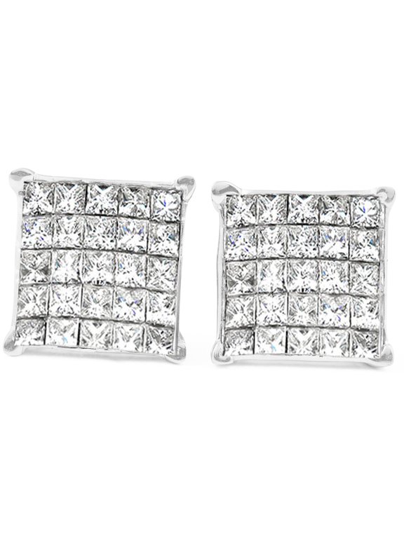 Pompeii 1 Ct Diamond Princess Cut Screw Back Studs Womens Earrings 10k White Gold