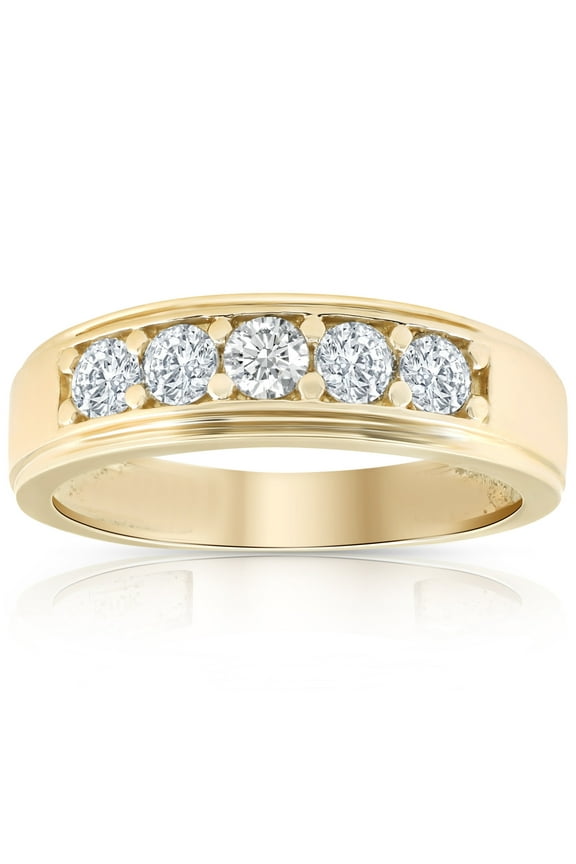 Pompeii 1 Ct Diamond Ring Mens High Polished Solid Yellow Gold Wedding Band Lab Grown