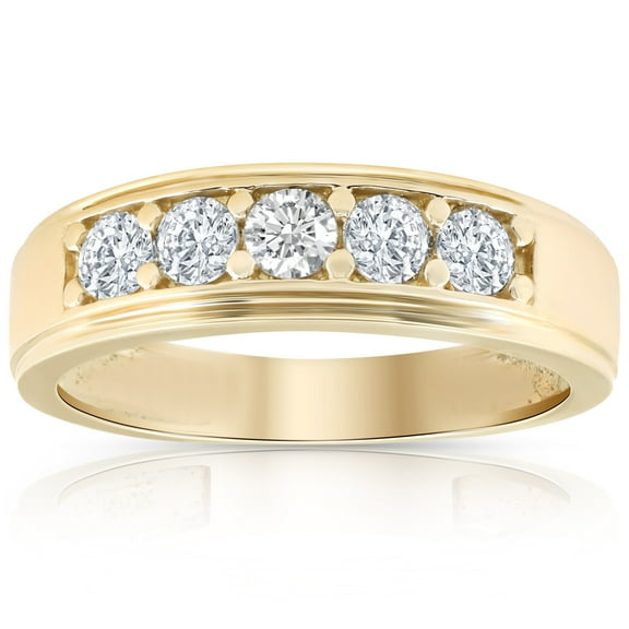 Pompeii 1 Ct Diamond Ring Mens High Polished Solid Yellow Gold Wedding Band Lab Grown