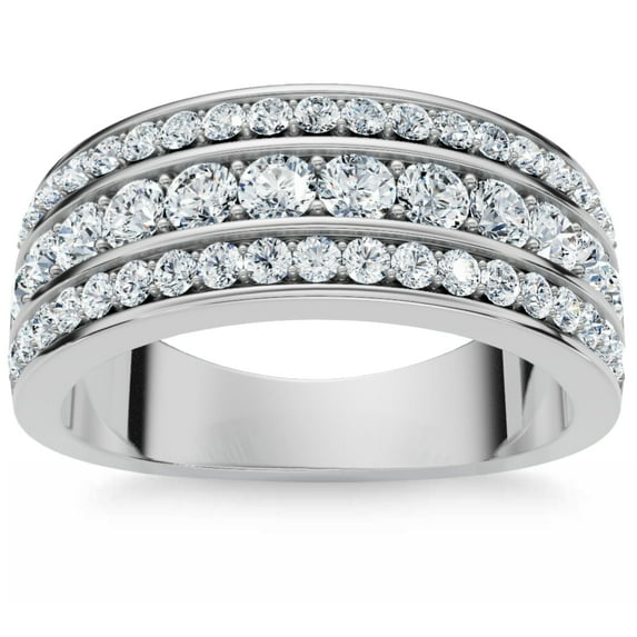 Pompeii 1 Ct Diamond Three Row Womens Anniversary Wide Wedding Ring 10k White Gold
