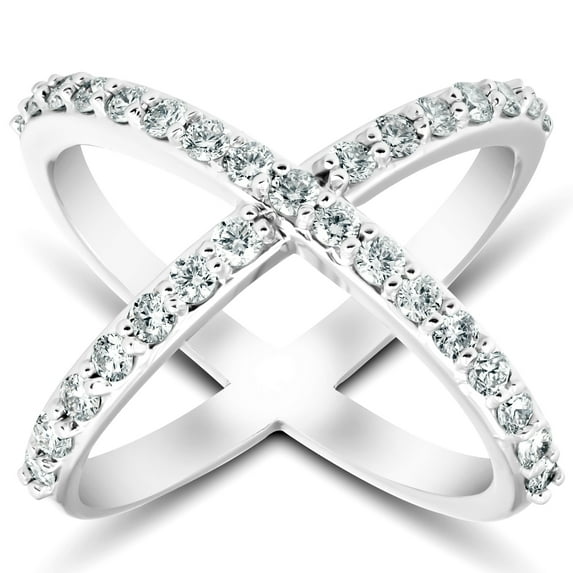 Pompeii 1 Ct Diamond X Ring Wide Womens Fashion Designer Band White Gold Lab Grown (FG,VS)