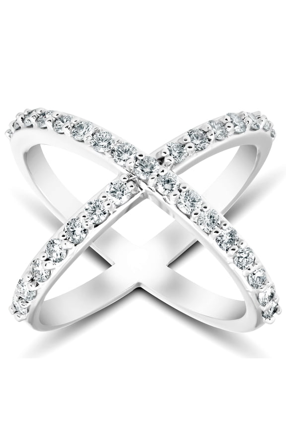 Pompeii 1 Ct Diamond X Ring Wide Womens Fashion Designer Band White Gold Lab Grown (FG,VS)