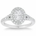 thumbnail image 1 of Pompeii 1 Ct Lab Grown Oval Diamond Halo Engagement Ring 14k White Gold (H/I,VS2-SI1), 1 of 3