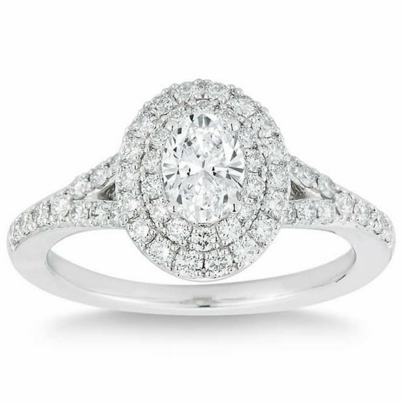 Pompeii 1 Ct Lab Grown Oval Diamond Halo Engagement Ring 14k White Gold (H/I,VS2-SI1)