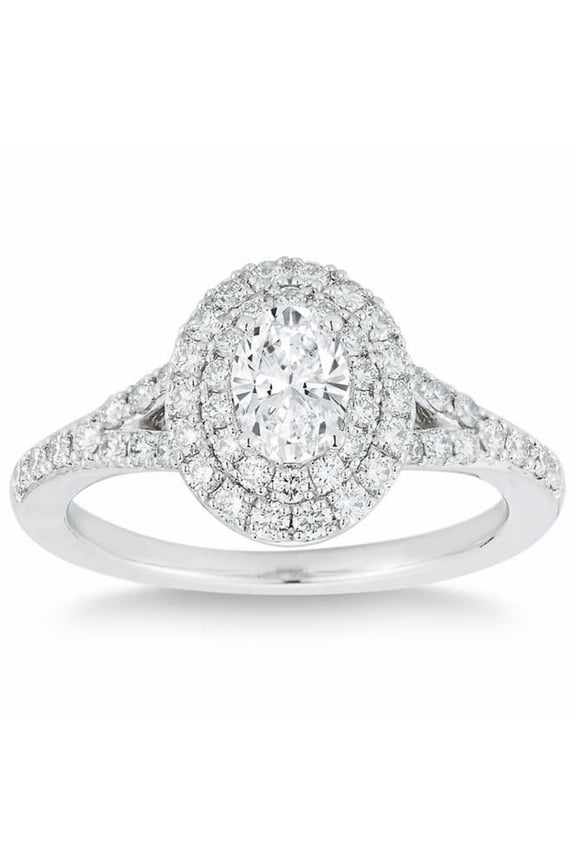 Pompeii 1 Ct Lab Grown Oval Diamond Halo Engagement Ring 14k White Gold (H/I,VS2-SI1)