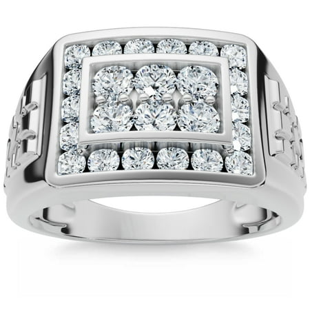 Pompeii 1 Ct Men's Diamond Cluster Nugget Detail Ring in 10k White Gold (G/H,I1-I2)