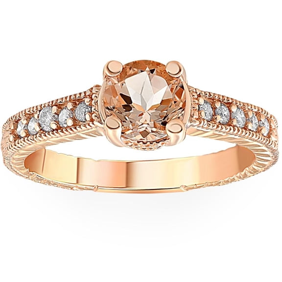 Pompeii 1 Ct Morganite & Diamond Vintage Engagement Ring in 14k Rose Gold (G/H,I1-I2)