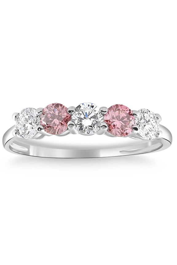 Pompeii 1 Ct Pink Diamond Five Stone Anniversary Wedding Ring 14k White Gold Lab Grown