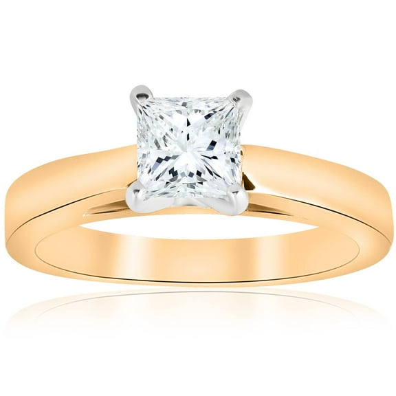 Pompeii 1 Ct Princess Cut Solitaire Lab Grown Diamond Engagement Ring Cathedral 14k Gold