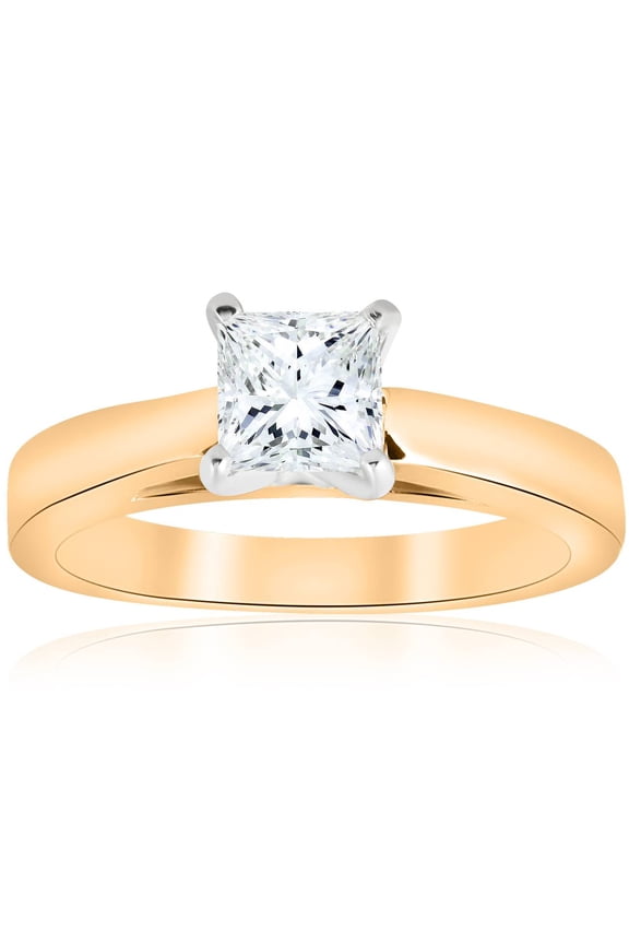 Pompeii 1 Ct Princess Cut Solitaire Lab Grown Diamond Engagement Ring Cathedral 14k Gold