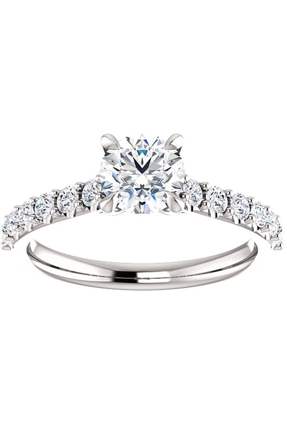 Pompeii 1 Ct Round Diamond Engagement Ring 14k White Gold Prong Set Single Row (H,I1-I2)