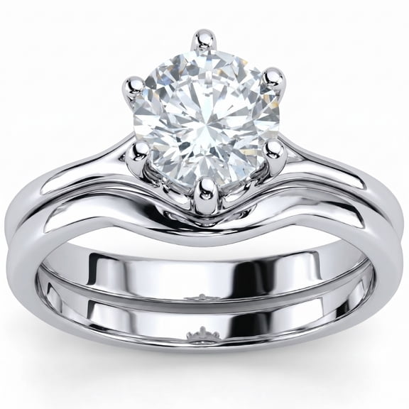 Pompeii 1Ct Diamond Engagement Ring Wedding Plain Band Set 14k White Gold Lab Grown