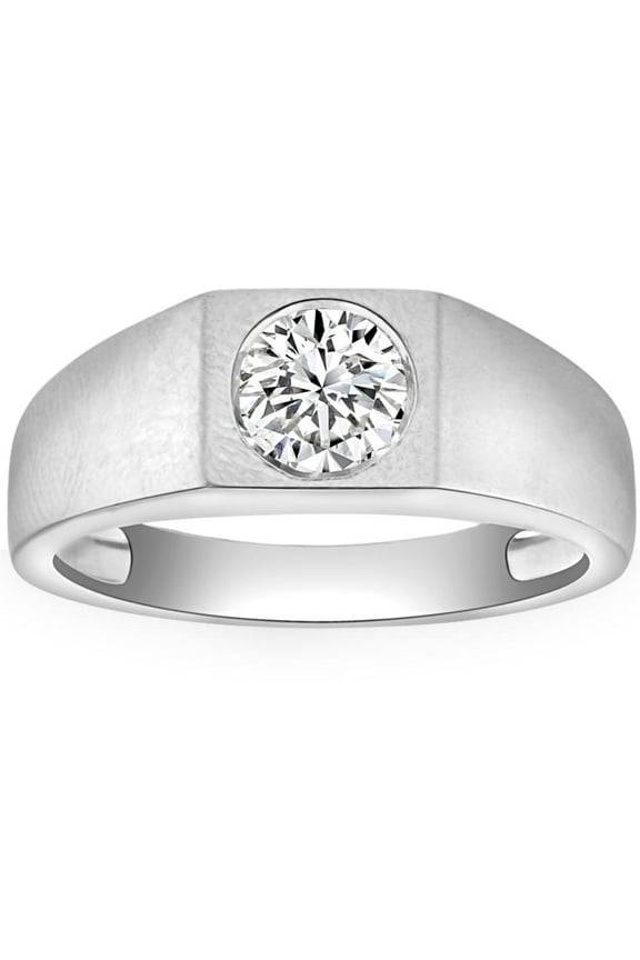 Pompeii 1 Ct Solitaire Lab Grown Men's Diamond Wedding Ring in 10k White Gold