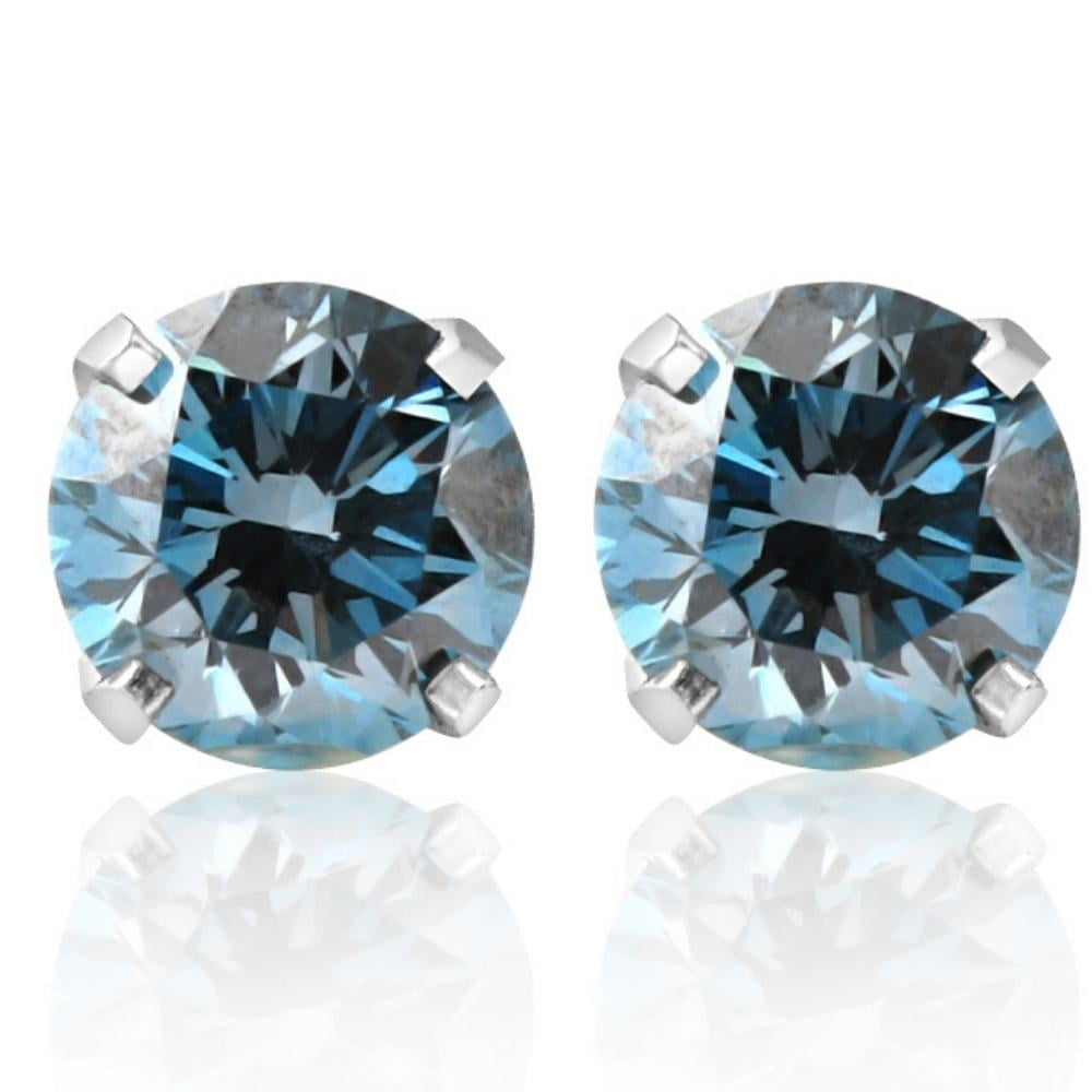 POMPEII3 Pompeii 1 Ct T.W. Blue Lab Grown Diamond Studs 14K White Gold Earrings (Blue,SI(2)-SI(1))