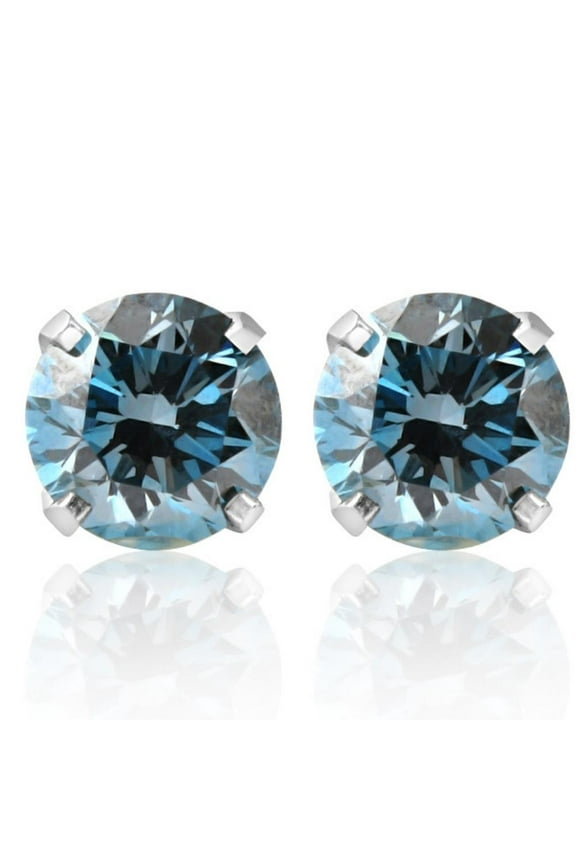 Pompeii 1 Ct T.W. Blue Lab Grown Diamond Studs 14K White Gold Earrings (Blue,SI(2)-SI(1))