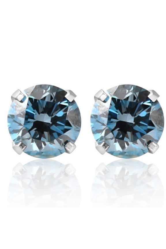 Pompeii 1 Ct T.W. Blue Lab Grown Diamond Studs 14K White Gold Earrings (Blue,SI(2)-SI(1))
