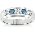 thumbnail image 1 of Pompeii 1 Ct T.W. Blue & White Diamond Mens Wedding Ring 5-Stone Anniversary White Gold, 1 of 6