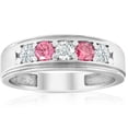 thumbnail image 1 of Pompeii 1 Ct T.W. Pink & White Lab Grown Diamond Mens Wedding Ring 5-Stone White Gold, 1 of 3